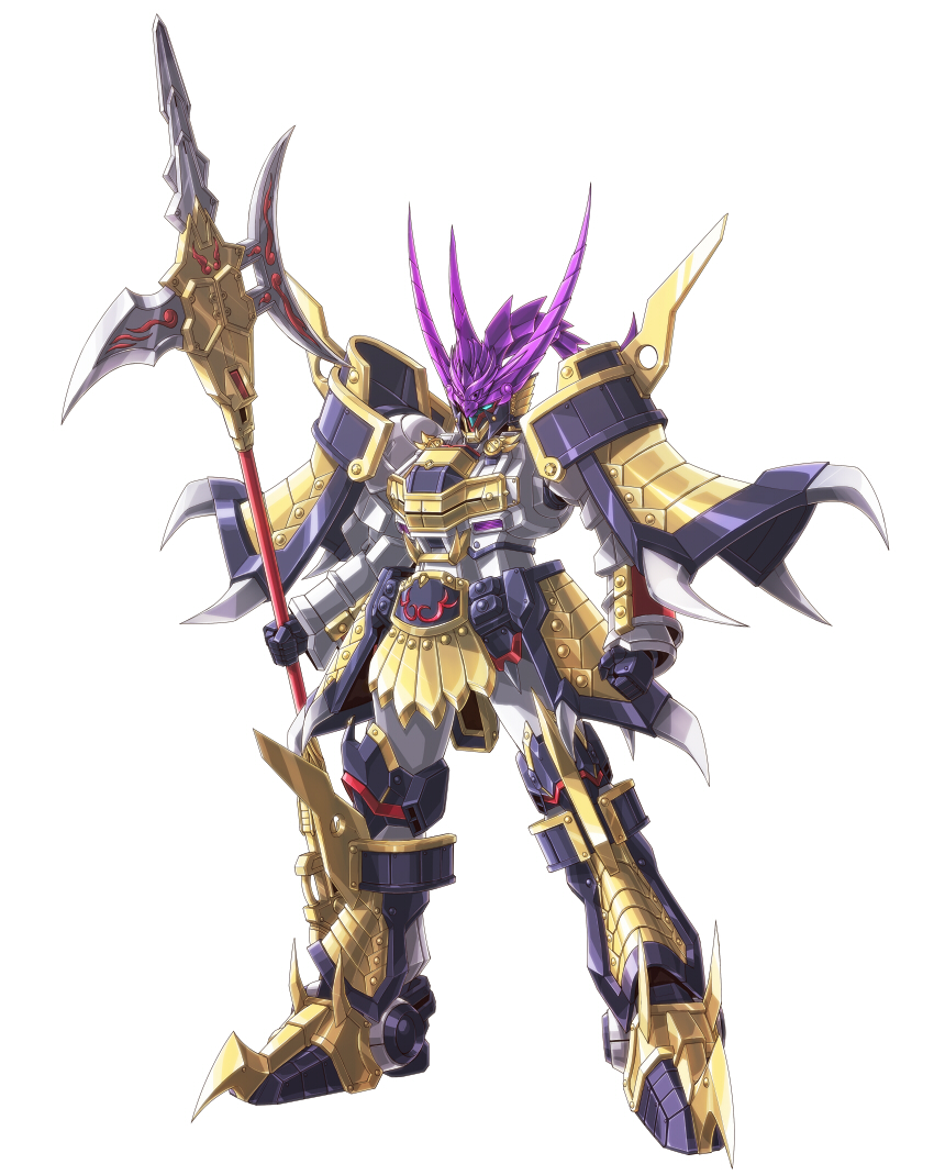 10s, armor, gundam, halberd, lu_bu, mecha, no_humans, polearm, robot, ryofu_tallgeese, sd_gundam, sd_gundam_sangokuden, simple_background, solo, takamaru, takamaru_(taka1220), weapon, white_background