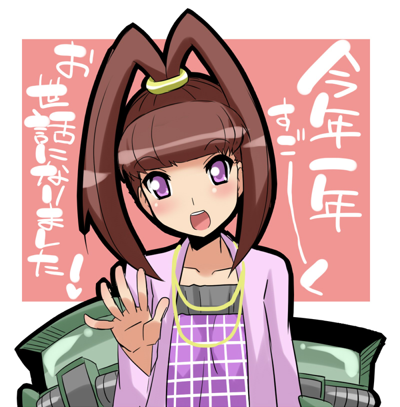 1girl, :d, amano_nene_(digimon_xros_wars), blush, brown_hair, chicago-x, digimon, digimon_xros_wars