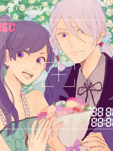 10s, 1boy, 1girl, a-drei, amr, bouquet, braid, flower