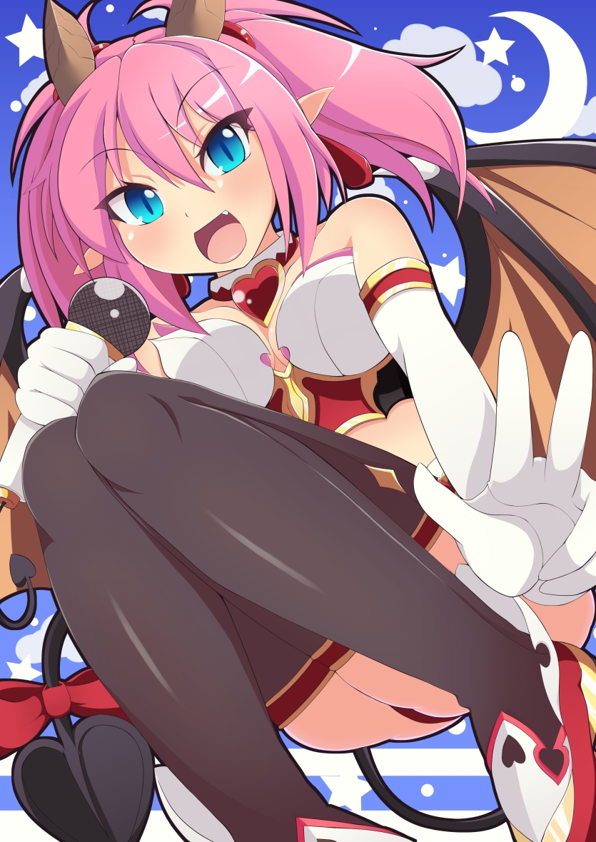 10s, 1girl, ankle_boots, bare_shoulders, bat_wings, black_thighhighs, blush, boots