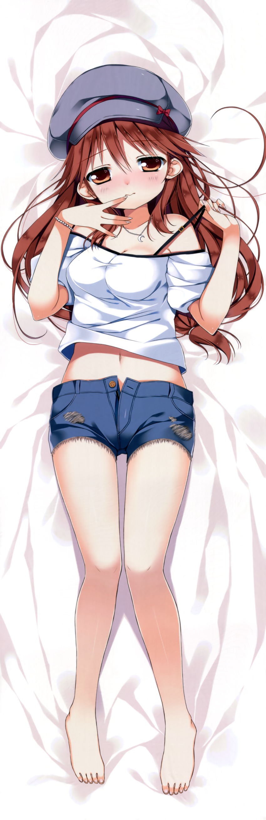 1girl, absurdres, barefoot, black_bra, blush, bra, bracelet, breasts