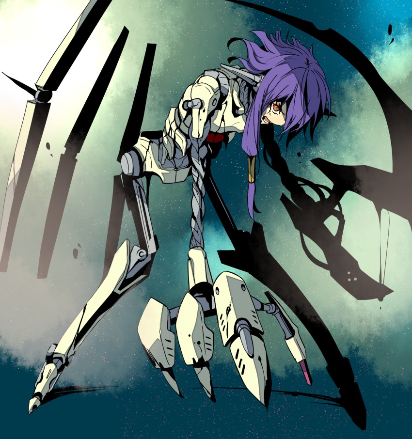 android, bad_id, bad_pixiv_id, claws, etrian_odyssey, highres, olympia_(sekaiju), orange_eyes, purple_hair, sekaiju_no_meikyuu, sekaiju_no_meikyuu_3, solo, tubameraamen