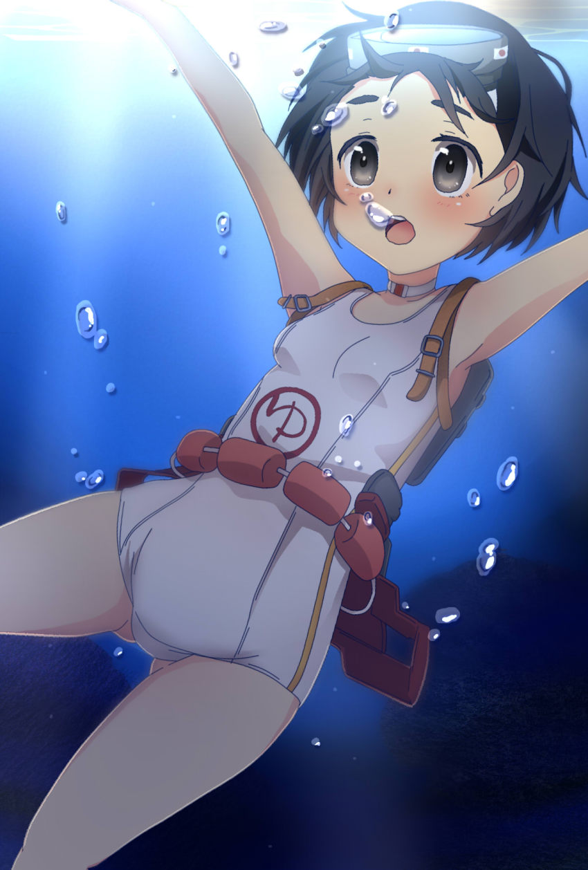 10s, 1girl, air_bubble, akabuchi_megane, bad_id, bad_pixiv_id, black_eyes, black_hair