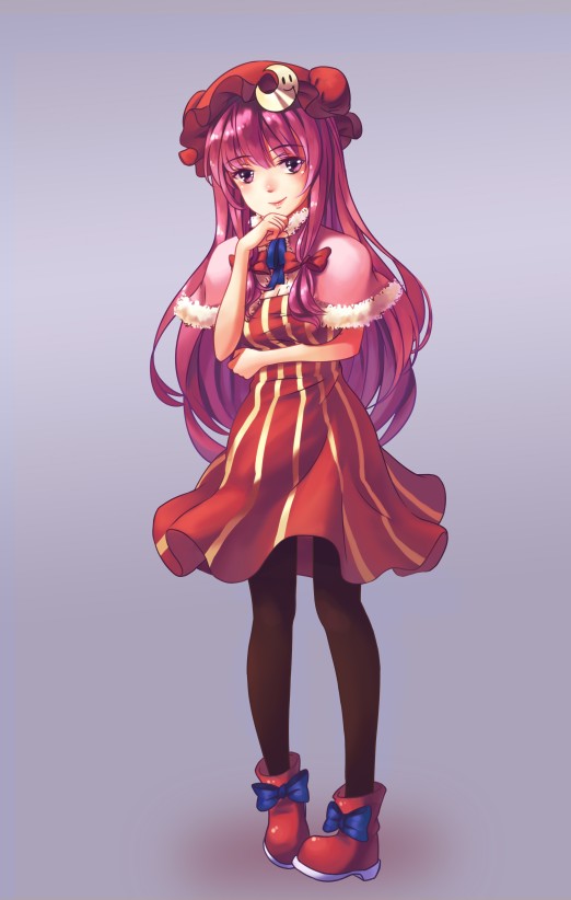 1girl, alternate_color, ankle_boots, blue_background, boots, brown_pantyhose, capelet, crescent