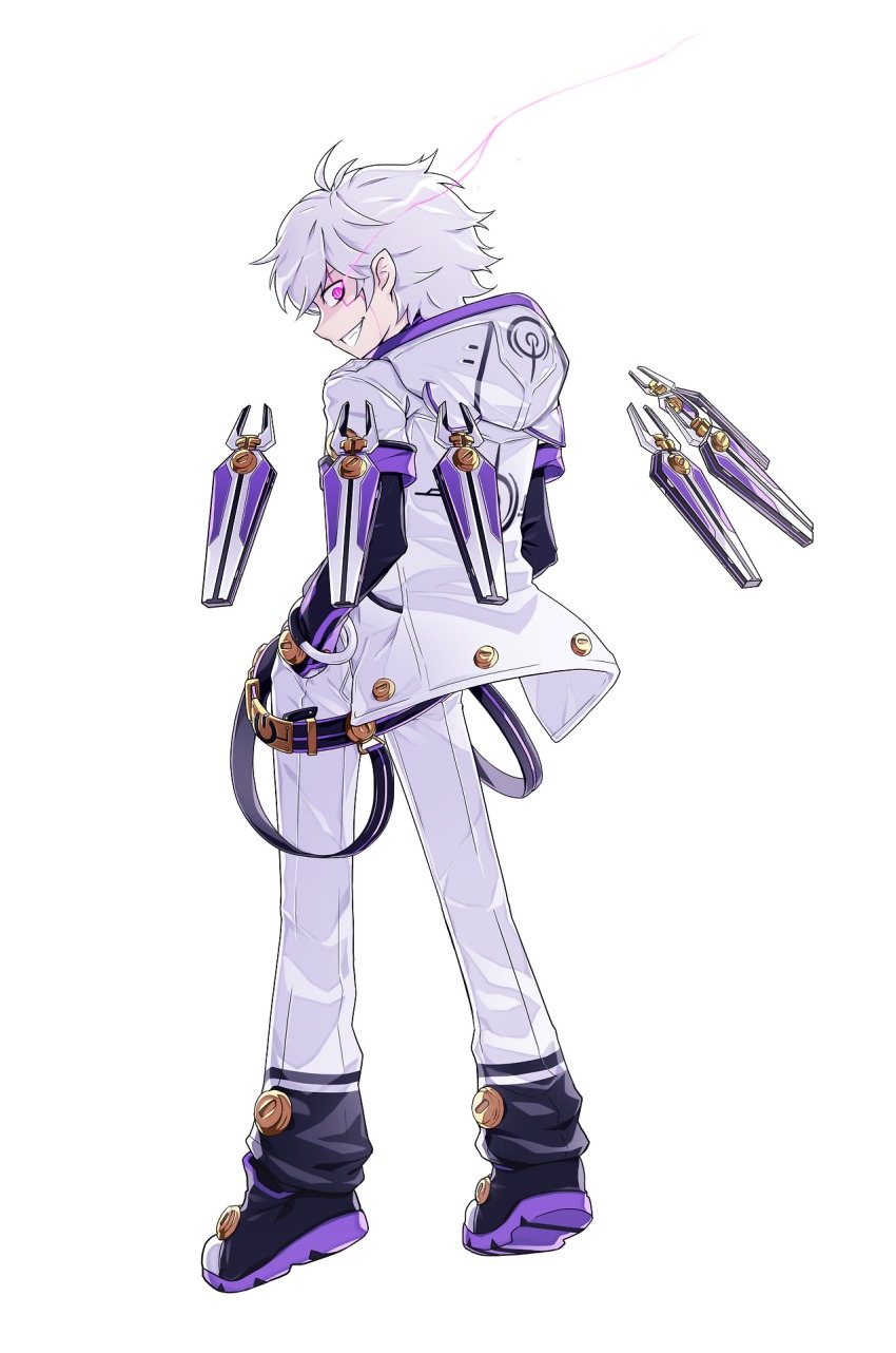 1boy, add_(elsword), belt, elsword, full_body, gloves, glowing, glowing_eye
