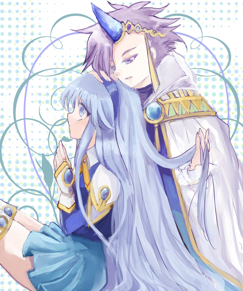 1990s_(style), 1boy, 1girl, armor, bad_id, bad_pixiv_id, bishounen, blue_hairband