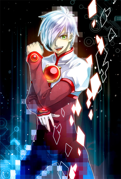 1990s_(style), 1boy, bodysuit, clenched_hand, control_(corrector_yui), corrector_control, corrector_yui, gem