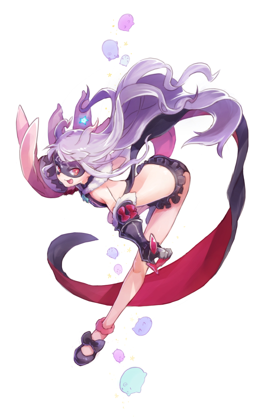 10s, 1girl, ankle_garter, antenna_hair, bow, cape, domino_mask, elbow_gloves