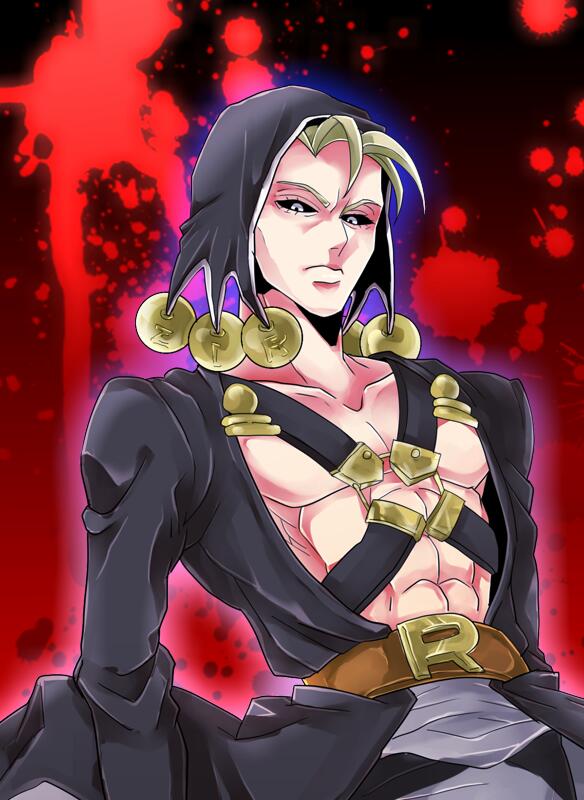 1boy, bad_id, bad_twitter_id, belt, black_sclera, colored_sclera, glowing, grey_hair