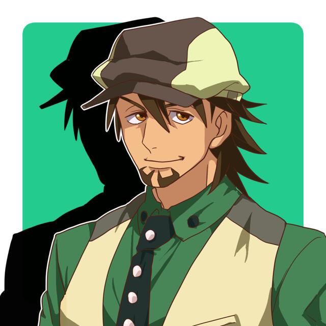 10s, 1boy, bad_id, bad_twitter_id, brown_eyes, brown_hair, newsboy_cap, facial_hair