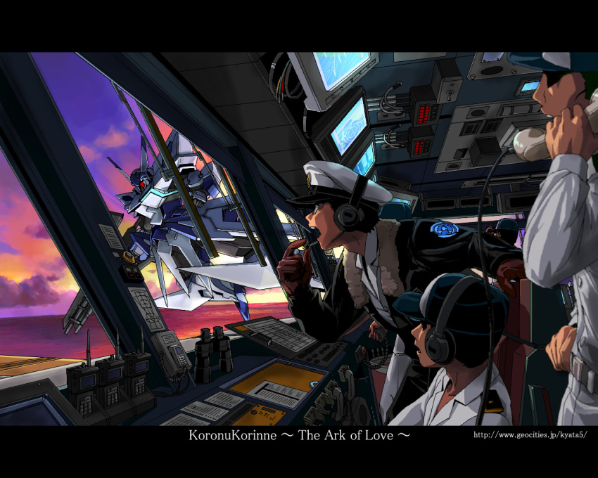 4boys, binoculars, chief_of_staff_(koronu), copyright_name, gun, hat, headphones, headset