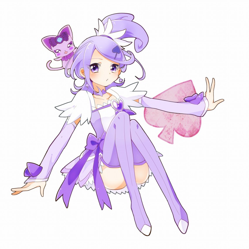 1girl, arm_warmers, boots, bow, brooch, cat, choker, creature