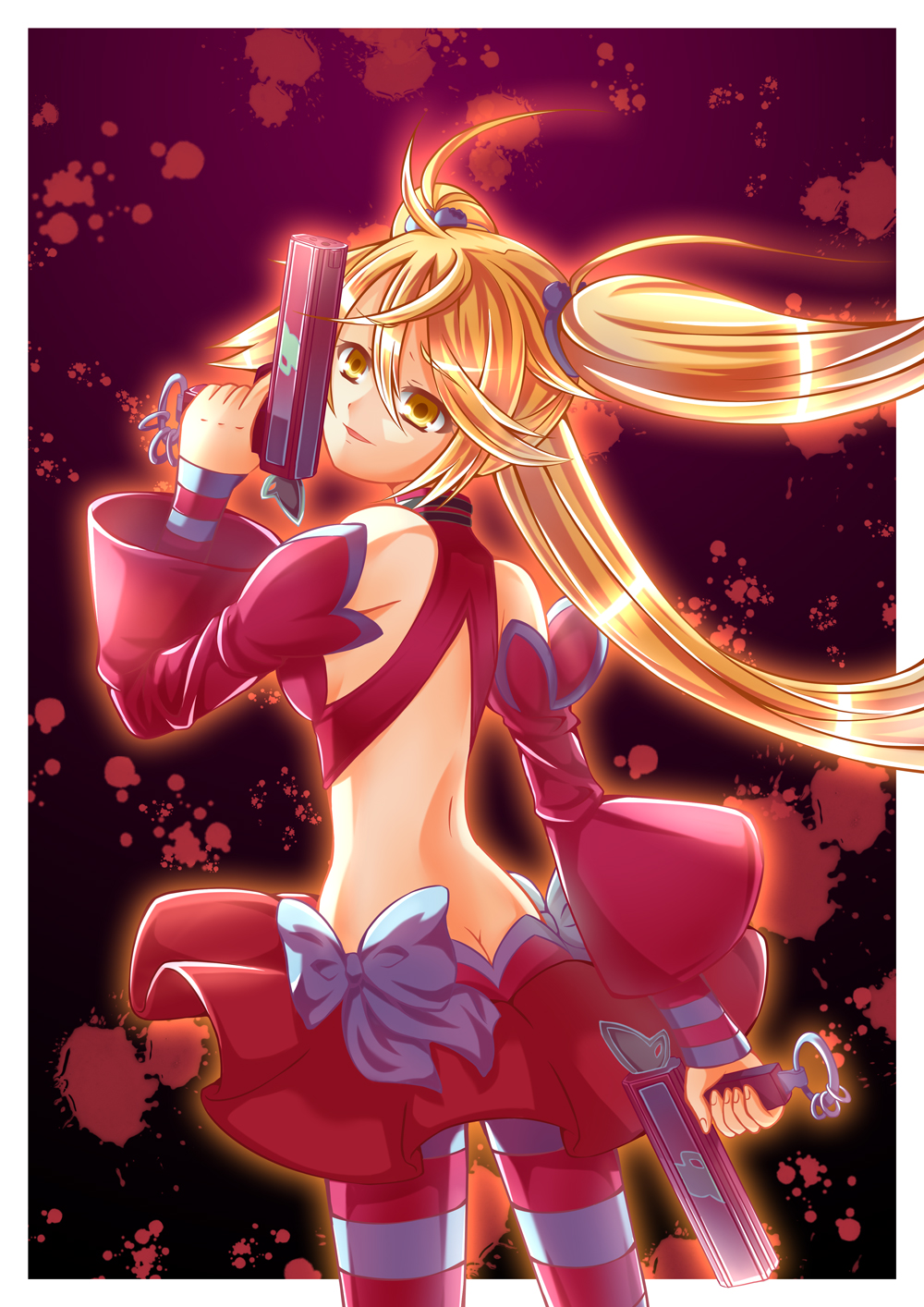 10s, 1girl, anri_airi, ass, asuka_yuuri, blonde_hair, blood, blood_splatter