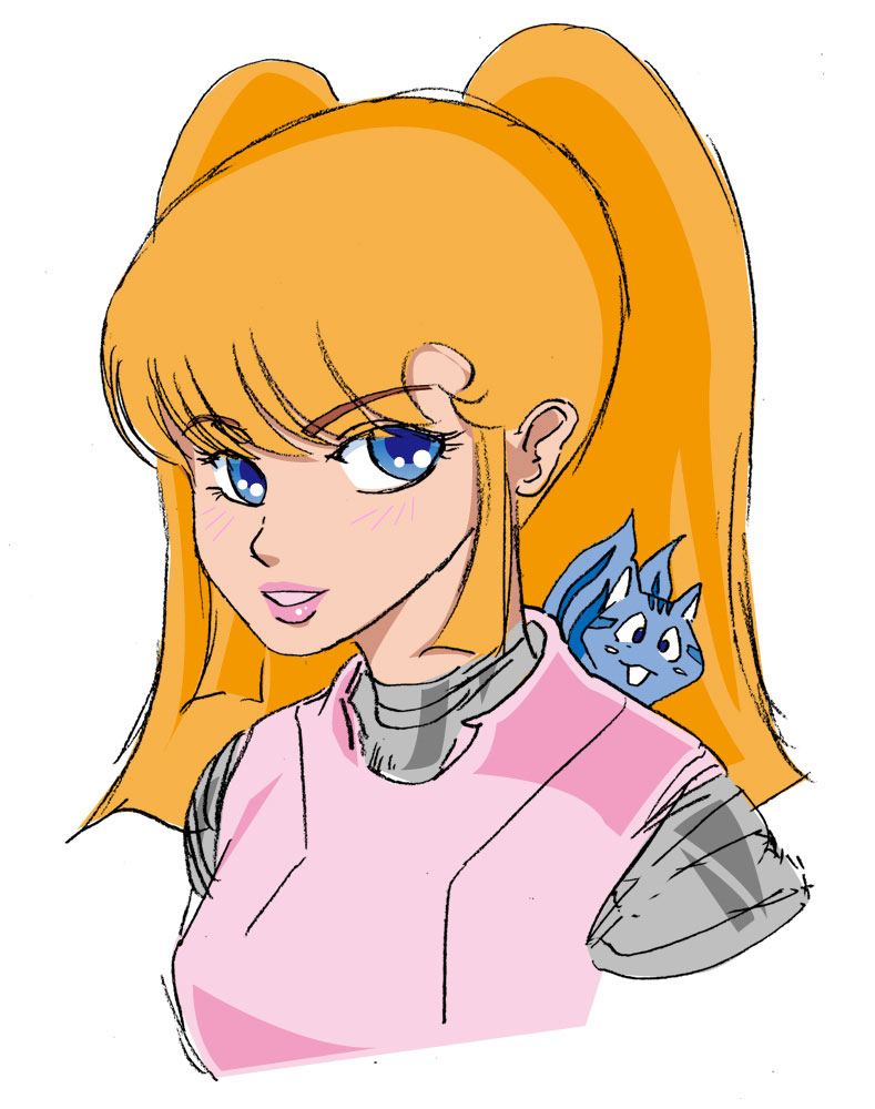 animal, blonde_hair, blue_eyes, densetsu_kyojin_ideon, kasha_imhof, rapappa, squirrel