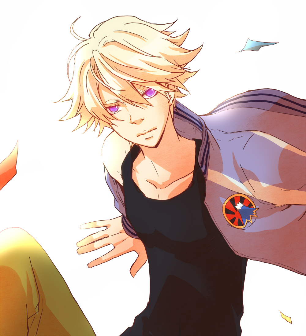 10s, 1boy, blonde_hair, emblem, ivan_karelin, jacket, looking_at_viewer, male_focus