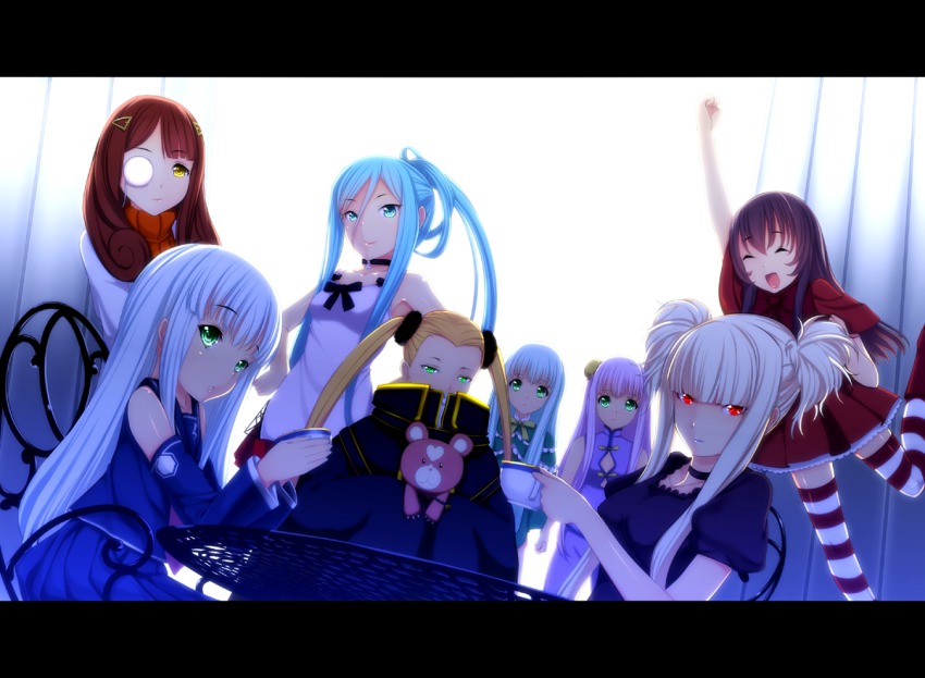 10s, 6+girls, aoki_hagane_no_arpeggio, blonde_hair, blue_eyes, blue_hair, brown_hair, chinese_clothes