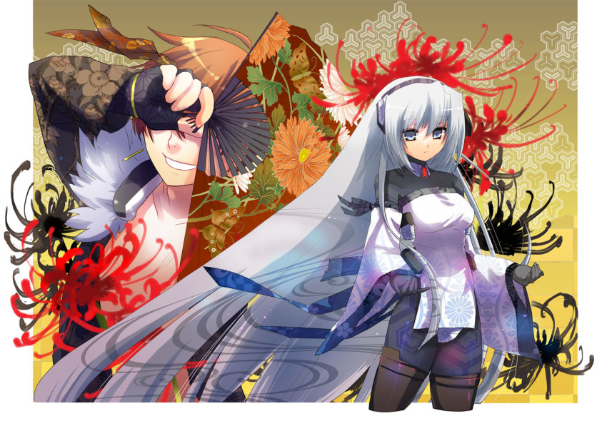 1boy, 1girl, alternate_costume, android, aoi_toori, bodysuit, breasts, brown_hair