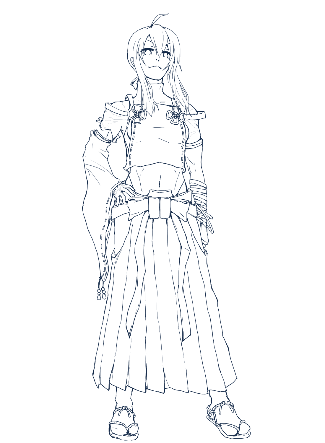 1girl, ahoge, alternate_hairstyle, bad_id, bad_pixiv_id, bandages, covered_navel, detached_sleeves