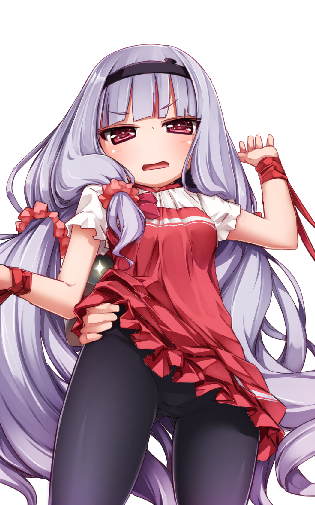 +_+, 10s, 1girl, blunt_bangs, blush, clothes_lift, faceless, faceless_male