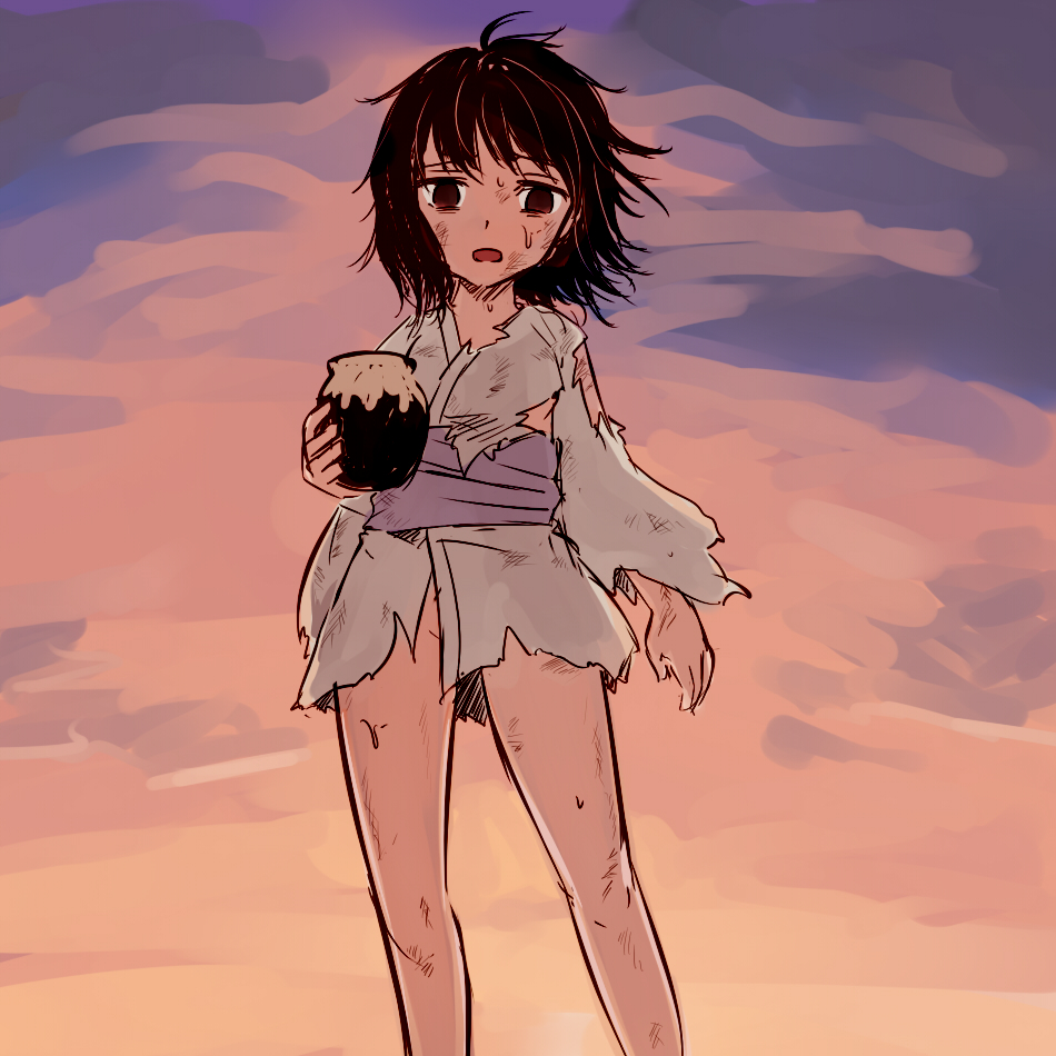 1girl, aged_down, alternate_costume, alternate_eye_color, alternate_hair_color, alternate_hair_length, alternate_hairstyle, black_eyes