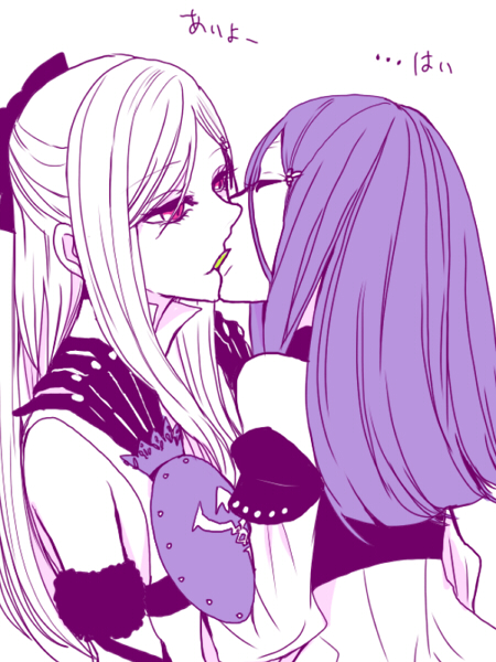 2girls, detached_sleeves, drag-on_dragoon, drag-on_dragoon_3, hair_ornament, hair_ribbon, hairclip, long_hair