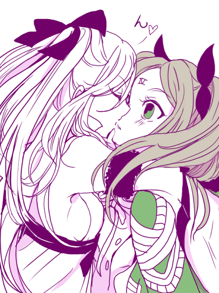 2girls, blush, breasts, brown_hair, detached_sleeves, drag-on_dragoon, drag-on_dragoon_3, closed_eyes