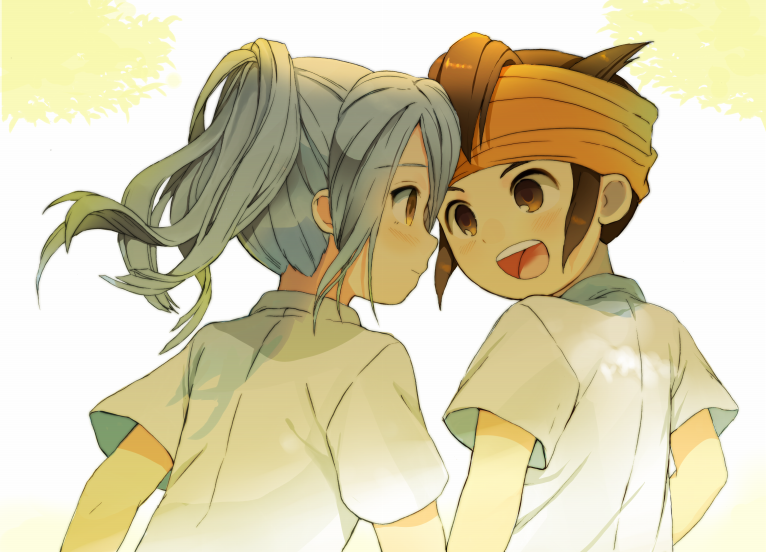 2boys, aqua_hair, blush, brown_eyes, brown_hair, child, endou_mamoru, harute4423