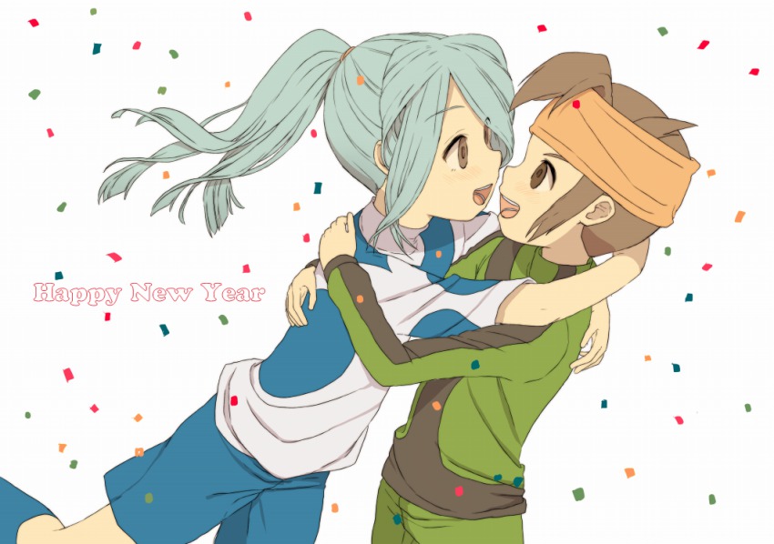 2boys, aqua_hair, blush, brown_eyes, brown_hair, child, endou_mamoru, harute4423