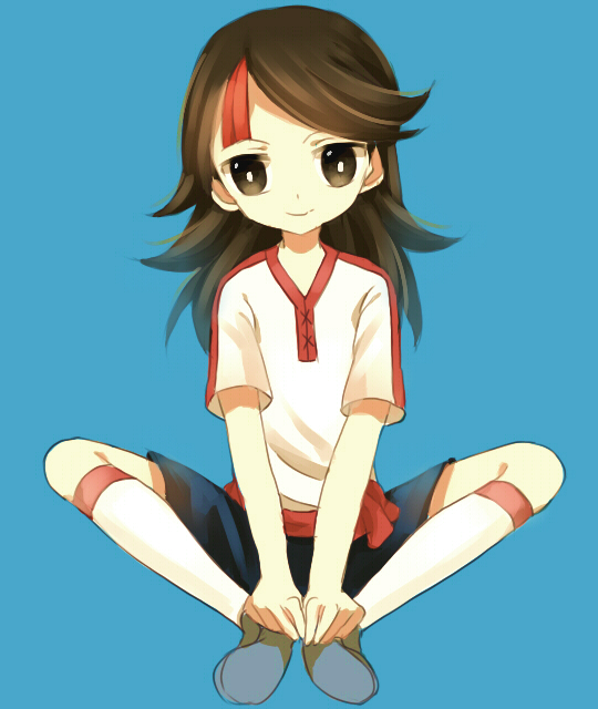 1boy, alternate_hair_color, bad_id, bad_pixiv_id, brown_eyes, brown_hair, inazuma_eleven_(series), inazuma_eleven_go, junekun, kaiou, long_hair, male_focus, sitting, soccer_uniform, solo, sportswear, yoshimine_misaki