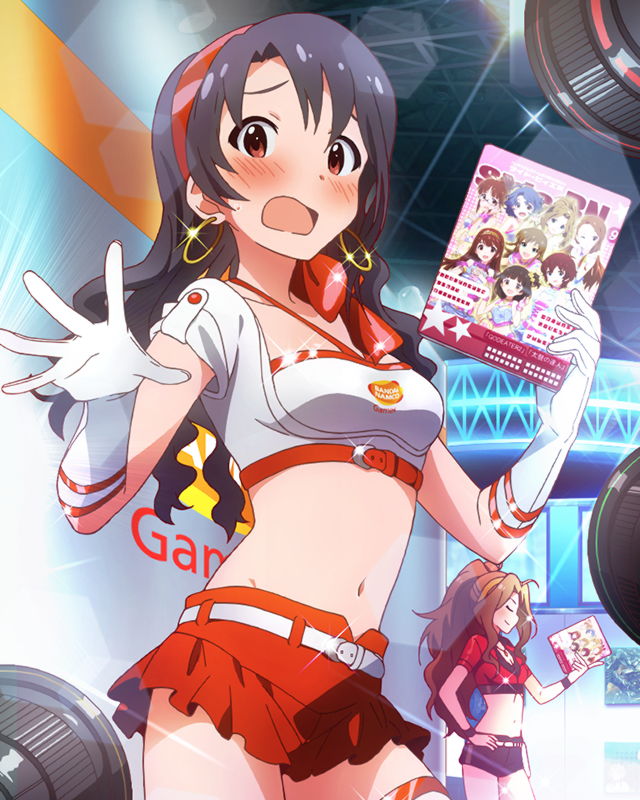 10s, 6+girls, akizuki_ritsuko, bandai_namco, black_hair, blue_hair, blush, brown_hair