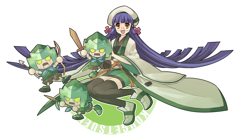 1girl, :d, akaboshi_natsumi, arrow_(projectile), bad_id, bad_pixiv_id, blue_hair, bow_(weapon)