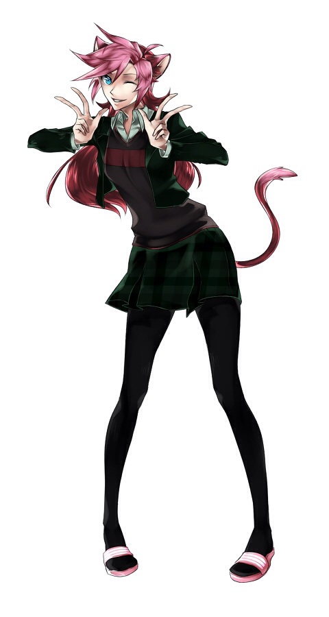 1girl, animal_ears, black_pantyhose, black_shirt, black_skirt, black_theme, blue_eyes, brown_hair