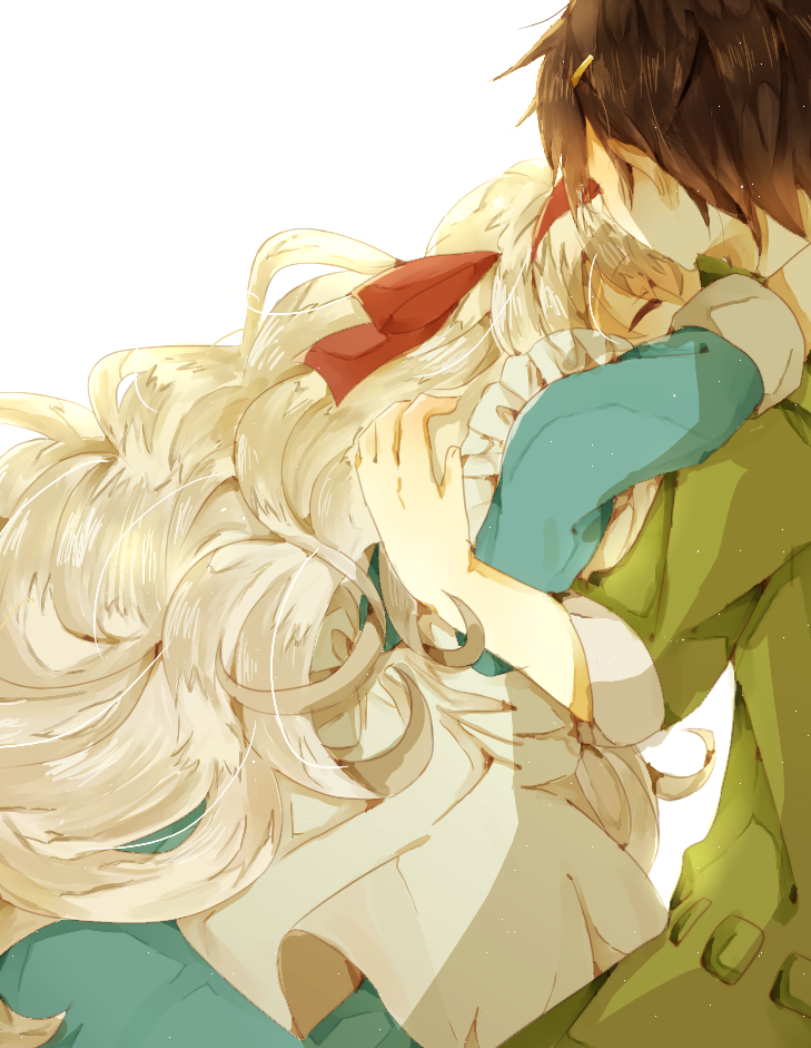 1boy, 1girl, bad_id, bad_pixiv_id, black_hair, brown_hair, chomachi, closed_eyes