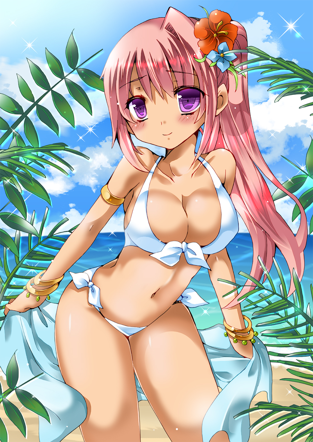 1girl, bad_id, bad_pixiv_id, beach, bikini, breasts, cleavage, female_focus