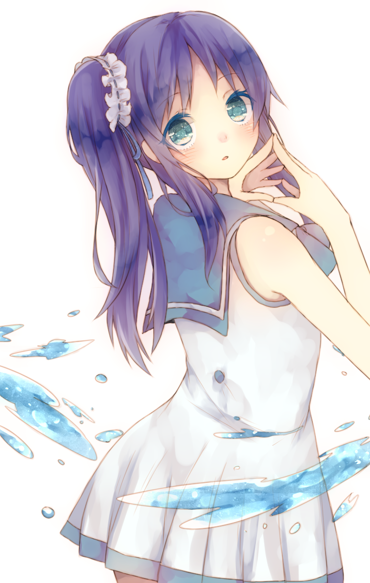 10s, 1girl, blue_eyes, blue_hair, brown_hair, dress, highres, hiradaira_chisaki