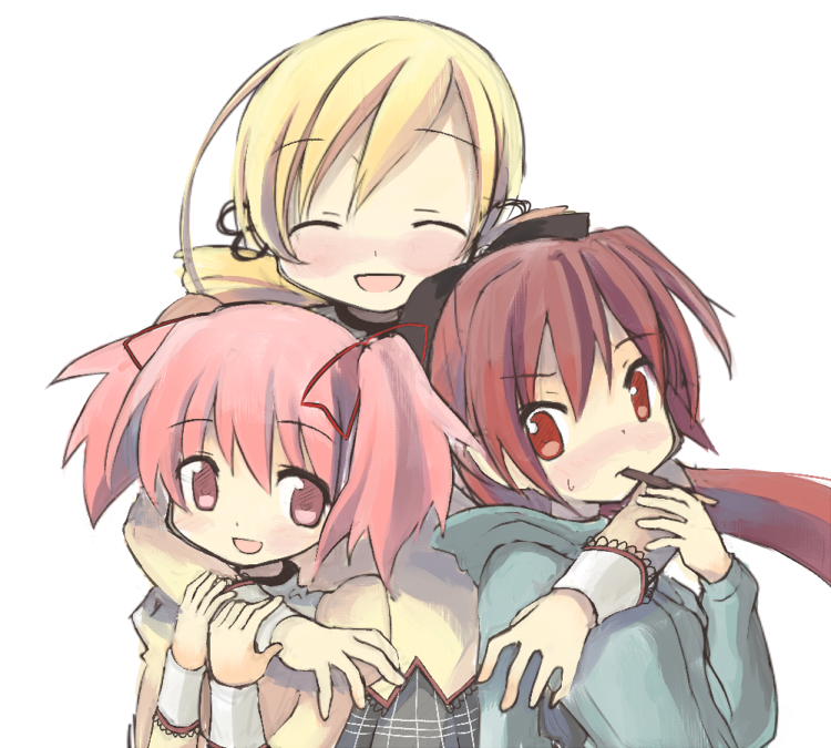 10s, 3girls, bad_id, bad_pixiv_id, blonde_hair, blush, closed_eyes, eating