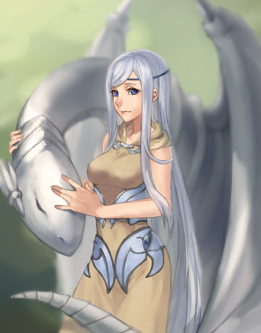 1girl, aesice, bad_id, bad_pixiv_id, blue-eyes_white_dragon, blue_eyes, blue_eyes_white_dragon, dragon