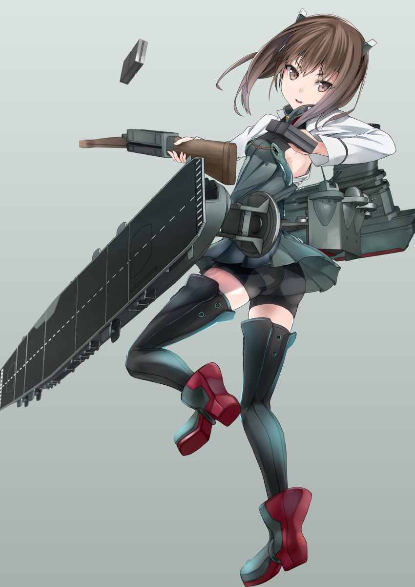 10s, 1girl, anti-aircraft, anti-aircraft_gun, armor, ass, back, bike_shorts