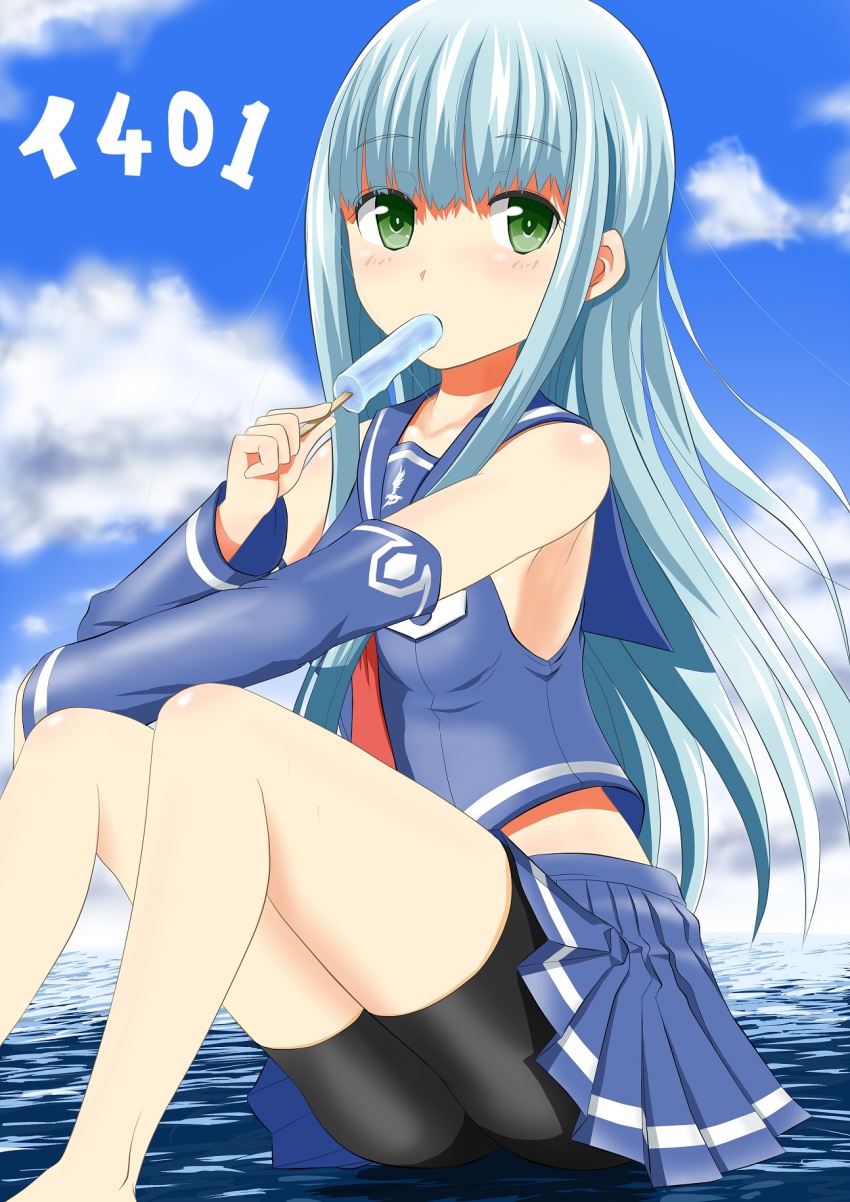 10s, 1girl, aoki_hagane_no_arpeggio, bike_shorts, bike_shorts_under_skirt, blue_eyes, blue_hair, blue_sky