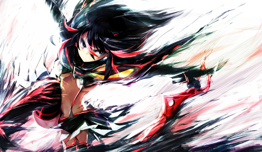 10s, 1girl, black_hair, blue_eyes, breasts, chippucream, highres, kill_la_kill