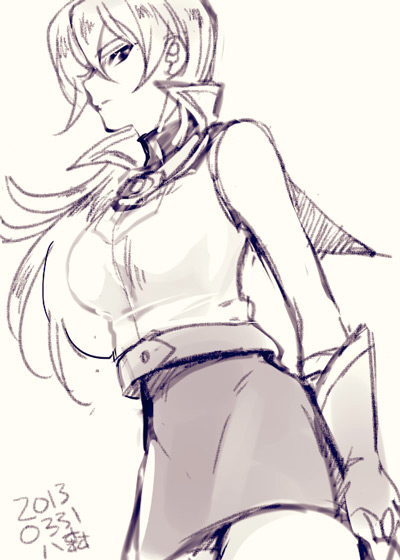 1girl, duel_academy_uniform_(yu-gi-oh!_gx), female_focus, gloves, long_hair, miniskirt, school_uniform, sketch