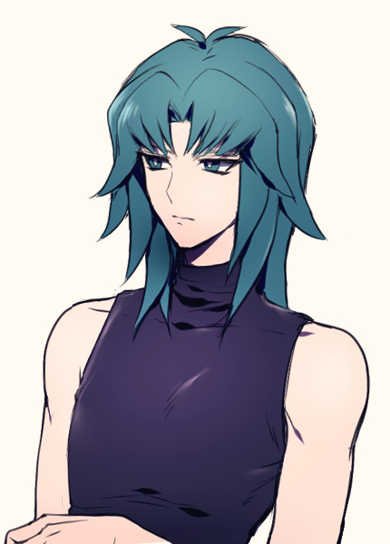 1boy, blue_eyes, blue_hair, male_focus, marufuji_ryo, matching_hair/eyes, sleeveless, solo