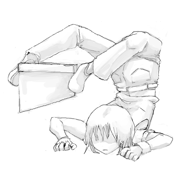 1boy, chest_stand, cleaver, faceless, flexible, full_body, greyscale, jose_(kudaranu_mousou_no)