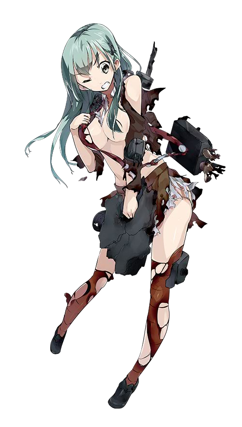 10s, 1girl, bag, breasts, cannon, censored, cleavage, clenched_teeth