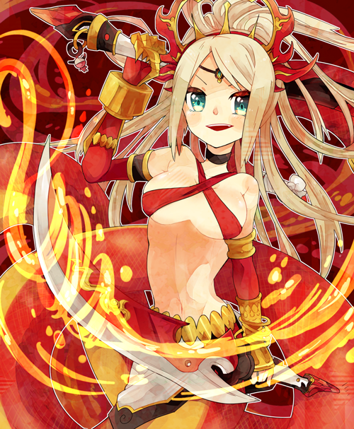 1girl, aqua_eyes, bangle, bare_shoulders, blonde_hair, bracelet, choker, criss-cross_halter