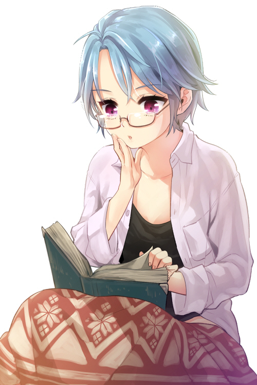 1girl, bad_id, bad_pixiv_id, blue_hair, book, collarbone, esprit_(sword_girls), female_focus