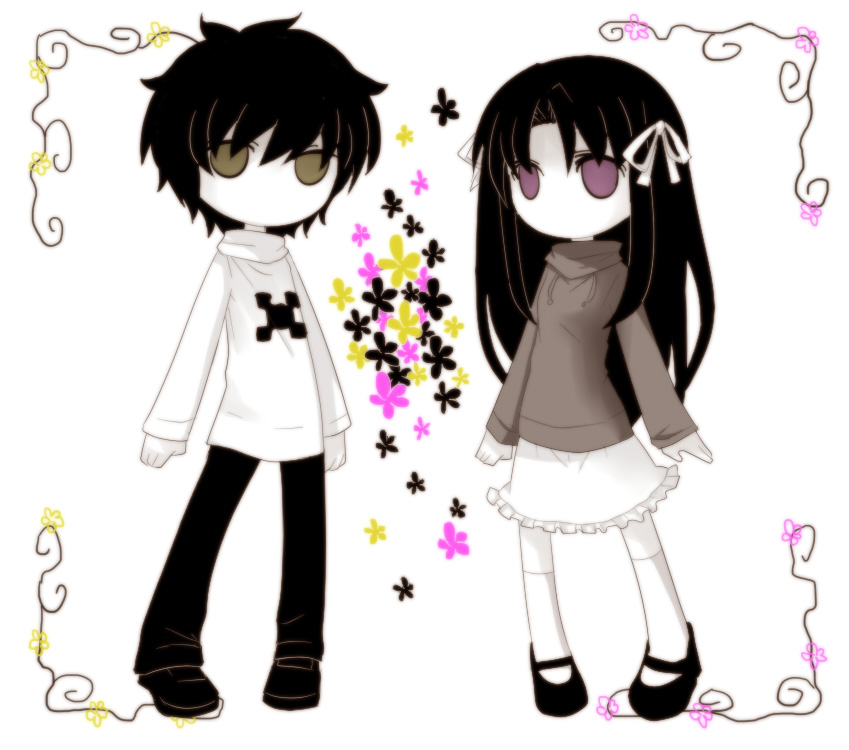 1boy, 1girl, bad_id, bad_pixiv_id, black_hair, boriroba, chibi, crossover