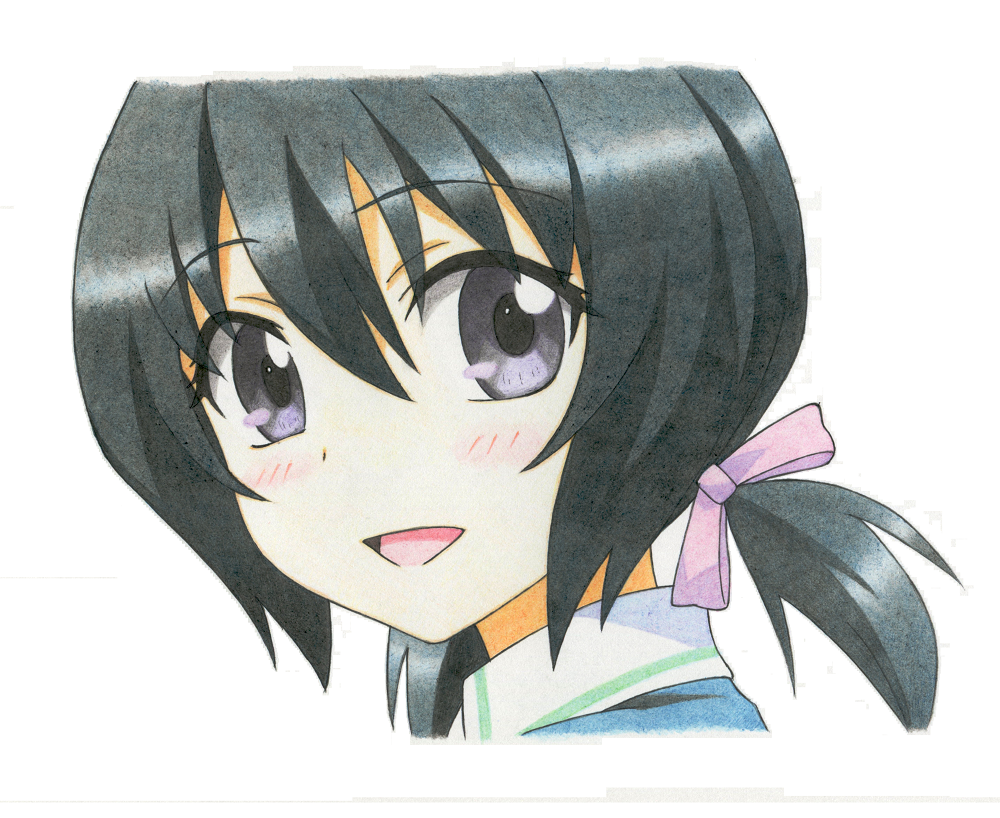 1girl, black_hair, blush, colored_pencil_(medium), d-frag!, female_focus, funabori, graphite_(medium)