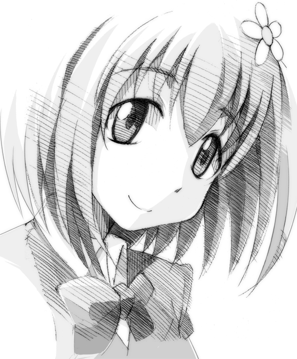 10s, 1girl, bow, female_focus, gofu, greyscale, kitakubu_katsudou_kiroku, looking_at_viewer