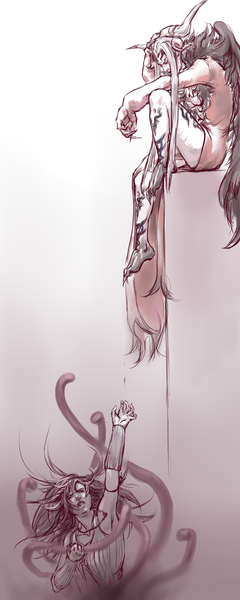 1990s_(style), 2girls, claws, facial_mark, final_fantasy, final_fantasy_viii, highres, horns